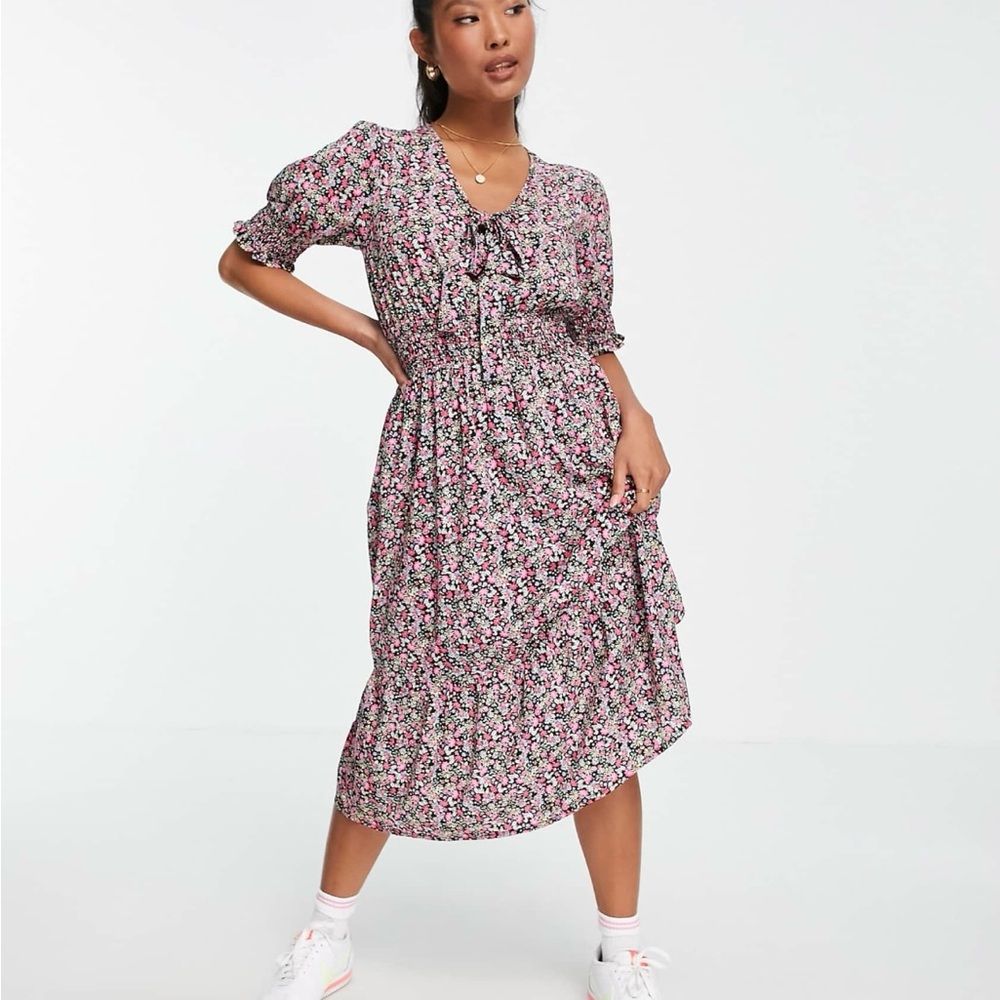 ASOS / Influence Petite midi floral dress with shirring detail